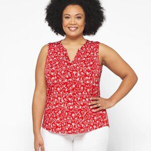 Papermoon Clements Tunic Blouse Size 2X Red Floral Sleeveless Casual Flowy